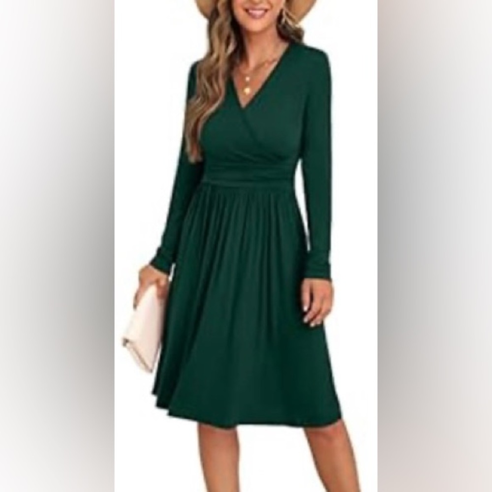 Grecerelle, forest green,stretch,Elegant, Midi,Long Sleeve Dress. Size L. EUC